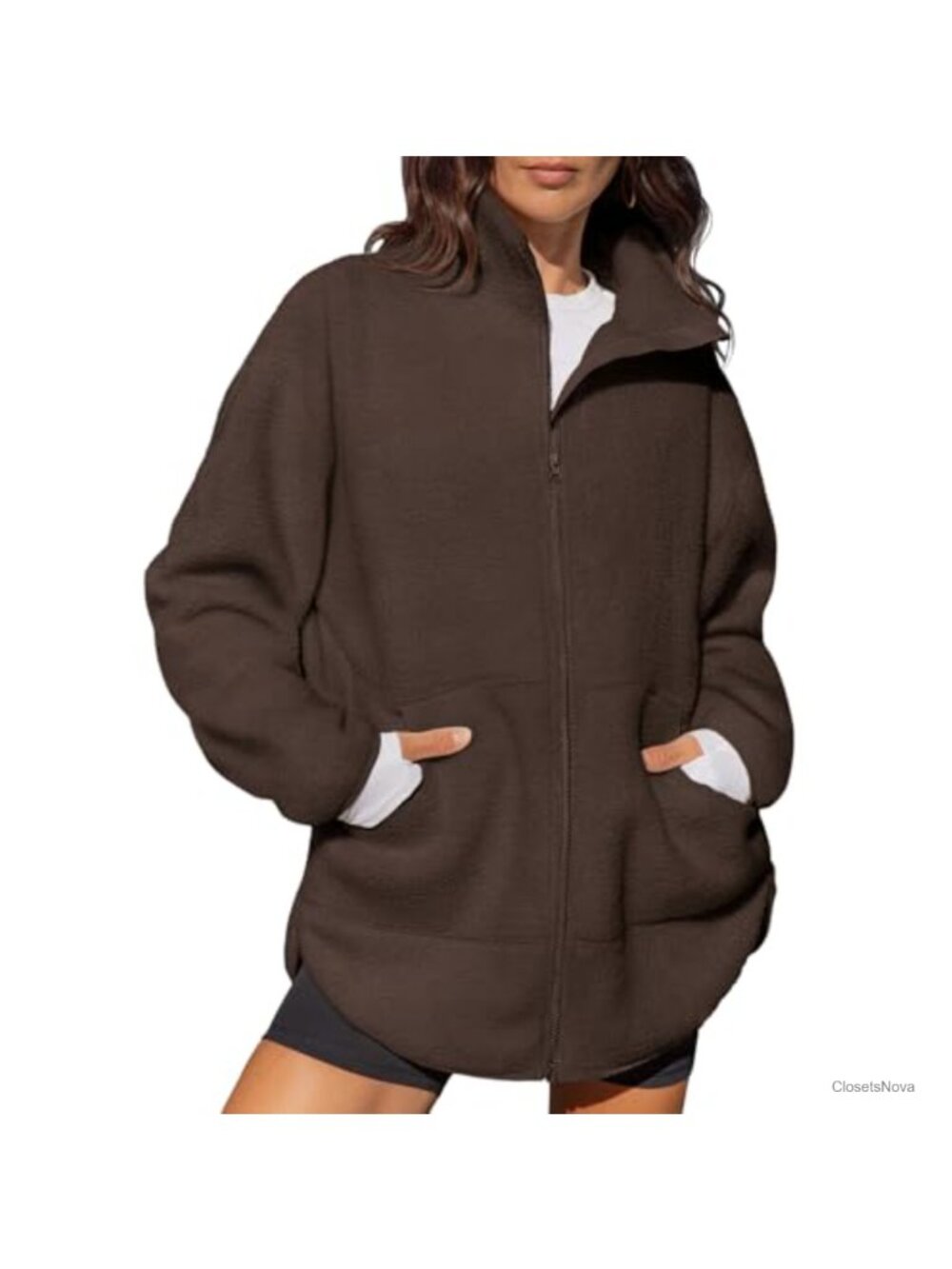 Full Zip Fleece Sherpa Long Jacket Oversized Winter Coat